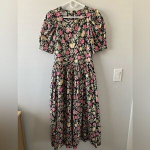 Laura Ashley Vintage Black Floral Dress Size US 6